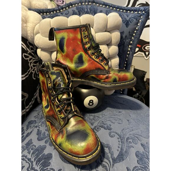 Dr Martens Psychedelic Green Yellow Brown Boots Size 7/ EU 38 - Picture 1 of 10